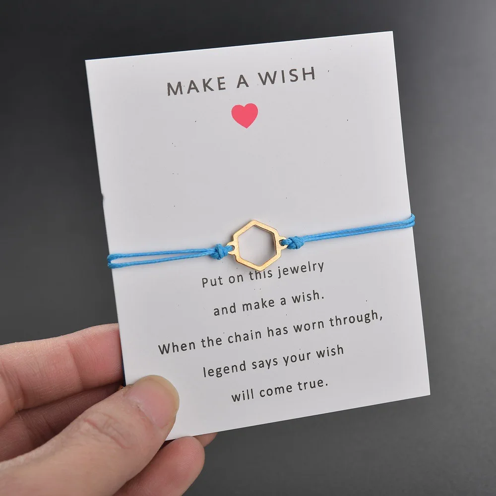 Многоугольный браслет Make a wish Card для Годовщины свадьбы красная веревка