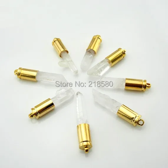 

P6101029 лечебный Кристал, кварц Point подвеска Raw Crystal золото или серебро ожерелье с пулей