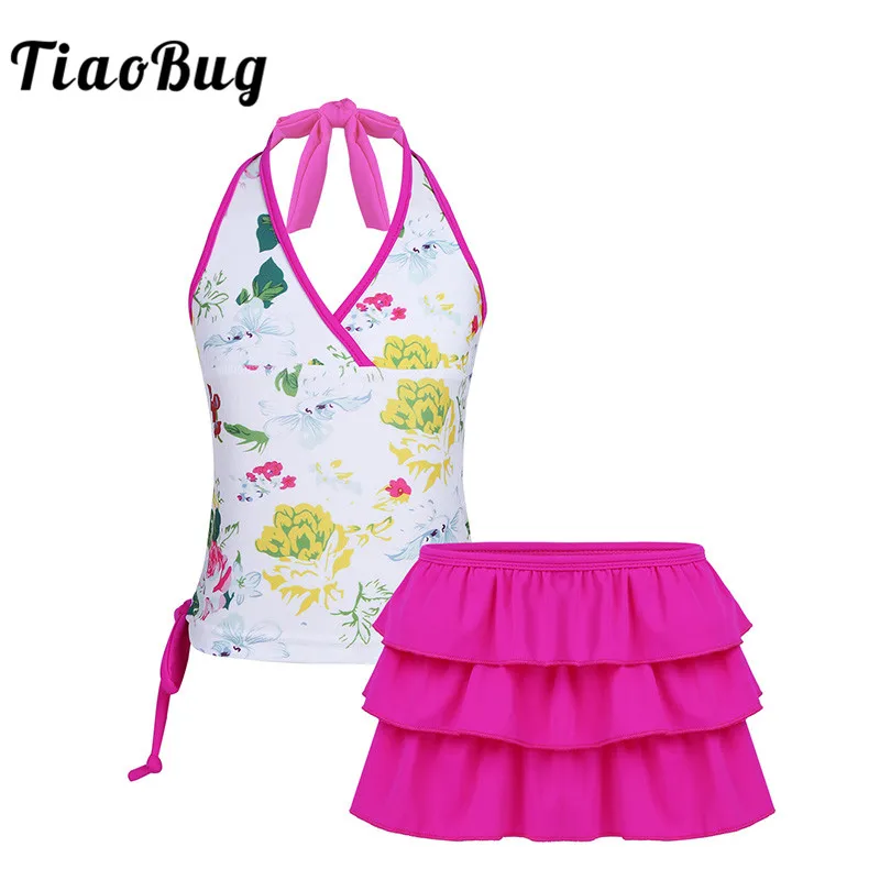 TiaoBug/детский купальник танкини с цветочным рисунком для подростков купальный