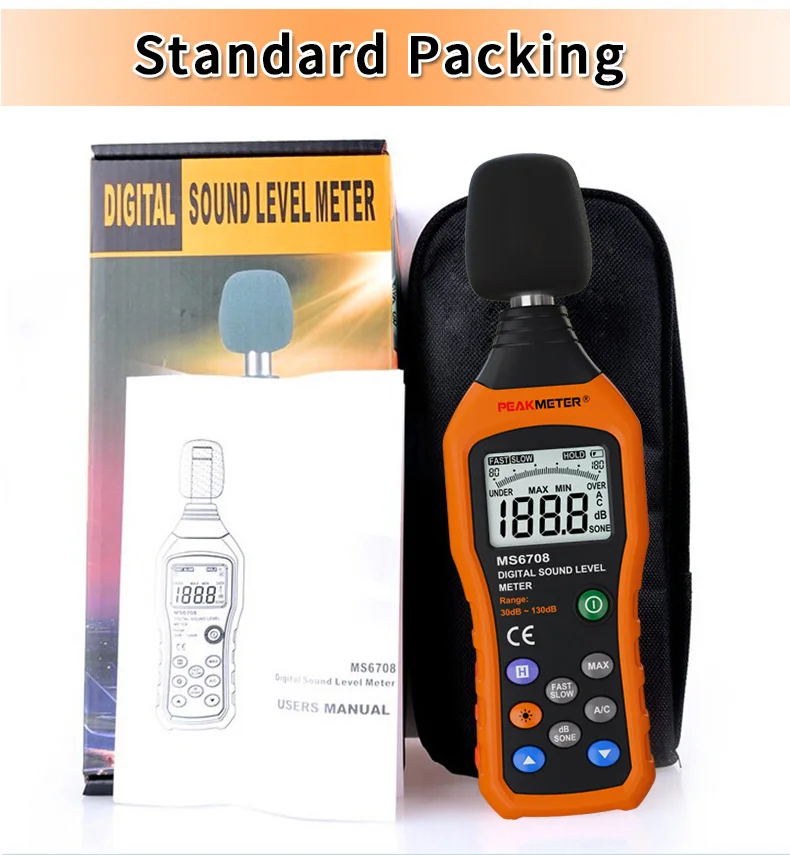 Официальный PEAKMETER PM6708 ЖК цифровой аудио децибел звук измеритель уровня шума дБ измеритель измерительный Регистратор Тестер 30 дБ до 130 дБ