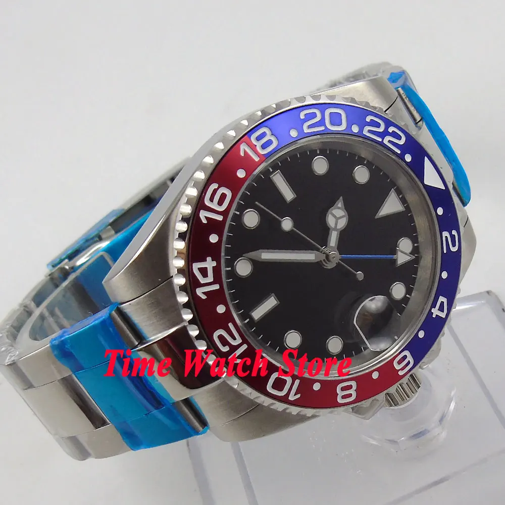 Parnis 40 мм GMT 3804 автоматические мужские часы с сапфировым стеклом светящийся черный