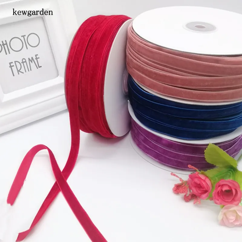 Kewgarden Wholesale 10mm 1cm Flocking Ribbons DIY Bowknot Accessories Satin Ribbon Handmade Tape Packing Riband 50 Yards | Дом и сад