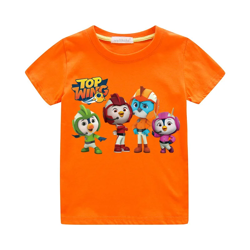 Orange T-shirts Детские футболки с рисунком крыла летние футболки с короткими рукавами, топ, костюм повседневные футболки для мальчиков и девочек детская летняя одежда, ZA016 - Цвет: Orange T-shirts