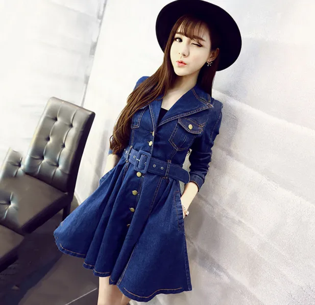 Высокое качество 2017 новое джинсовое платье Весна и осень одежда тонкое женское