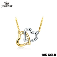 18k gold diamond necklace pendant love heart lock chain charm gift rose real natural pure women girl lover couple wedding party
