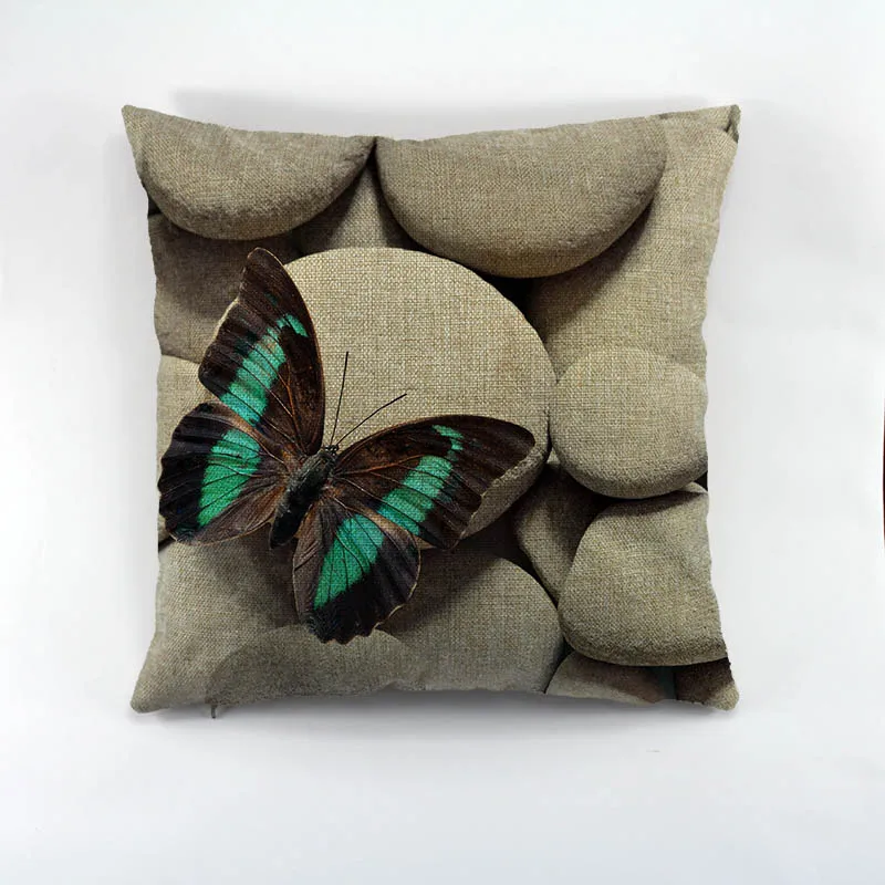 Бесплатная доставка Горячая продажа 3D бабочка и камень льняная наволочка для