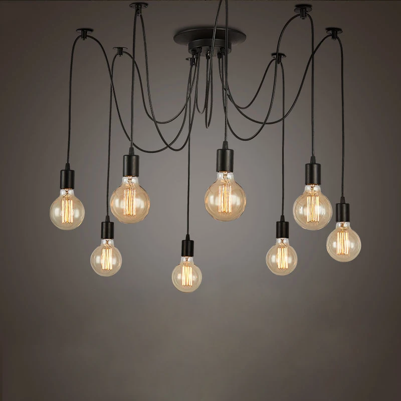 Retro Edison Bulb Light Chandelier Vintage Loft Adjustable DIY E27 Spider Ceiling Lamp cafe living room bar Fixture | Освещение