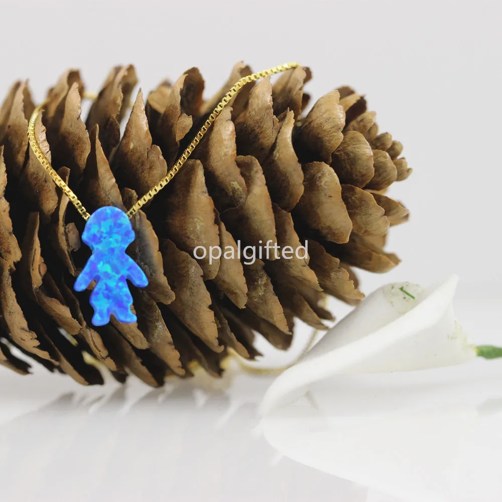 1pc Hot Selling Blue Boy Opal Pendant Necklace 925 Sterling Silver/ gold Chain Synthetic with wholesale price | Украшения и