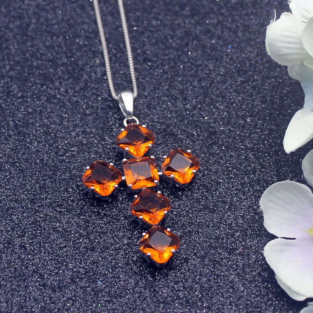 Hermosa светящийся Святой Крест HoneyTopaz серебряный цвет для женщин Подвеска цепочка