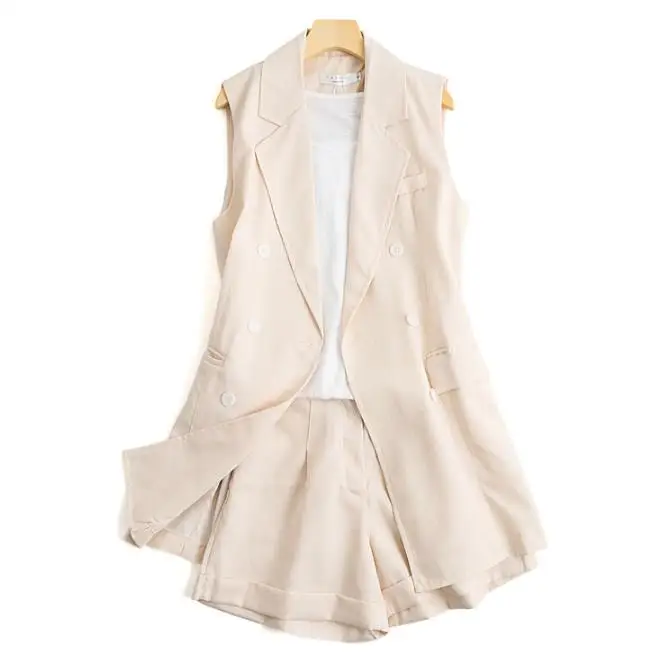 2019 summer new cotton and linen sleeveless shorts set two-piece | Женская одежда