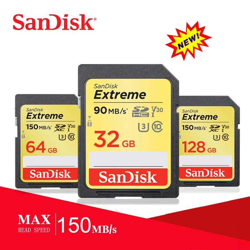 Карта памяти SanDisk Extreme SDXC SD карта 64 ГБ 128 C10 U3 V30 150 Φ скорость чтения флэш sd 32 90 дюймов