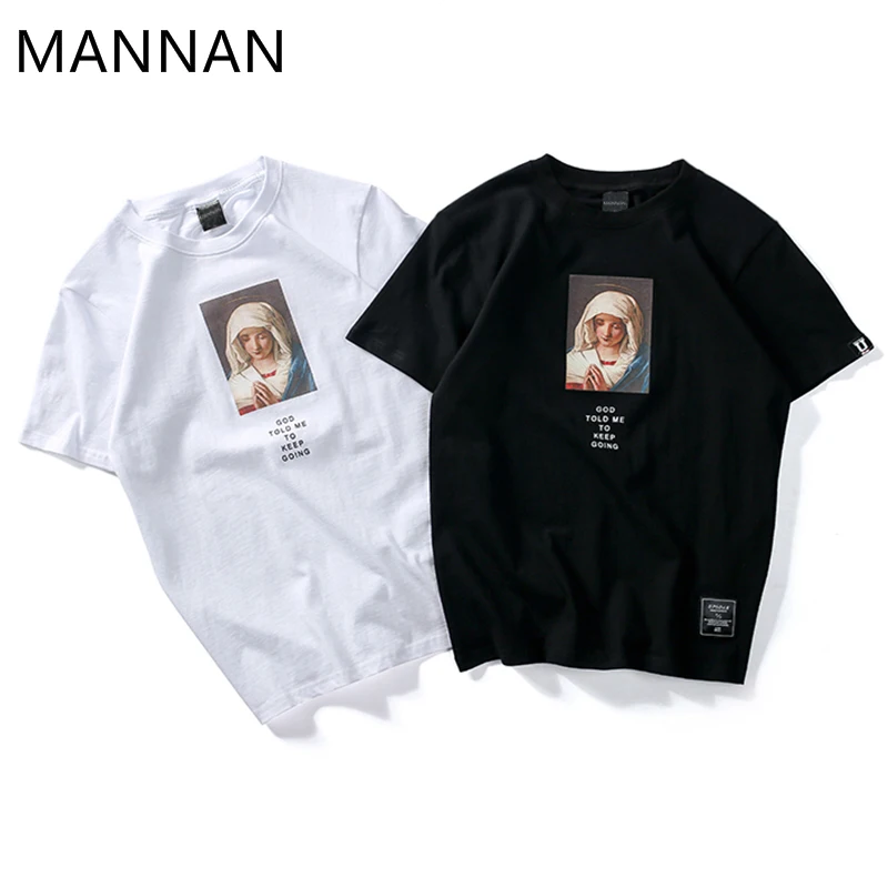 Hombres Virgen Mara impreso camisetas de manga corta verano повседневные топы algodn Hip Hopo moda уличная одежда