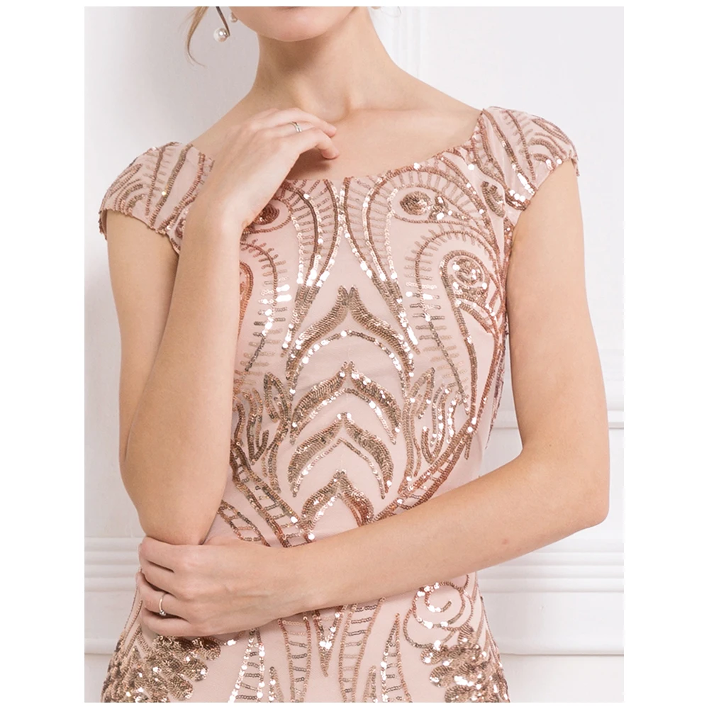 Женское платье с блестками Angel-fashions длинное вечернее рукавом-крылышком расшитое