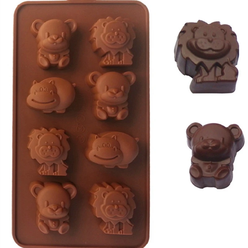 LeBei 8 Holes Cute Bear Lion Hippo Chocolate Mold Soap / Ice DIY For Kids Pudding Silicone High Temperature | Дом и сад