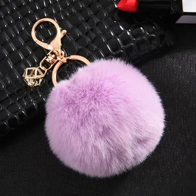 violet 23 Цвета,, брелок, пушистый искусственный мех кролика, брелок для ключей, брелоки с помпонами, Женская Автомобильная сумка, брелок для ключей, ювелирные изделия EH343 - Цвет: violet