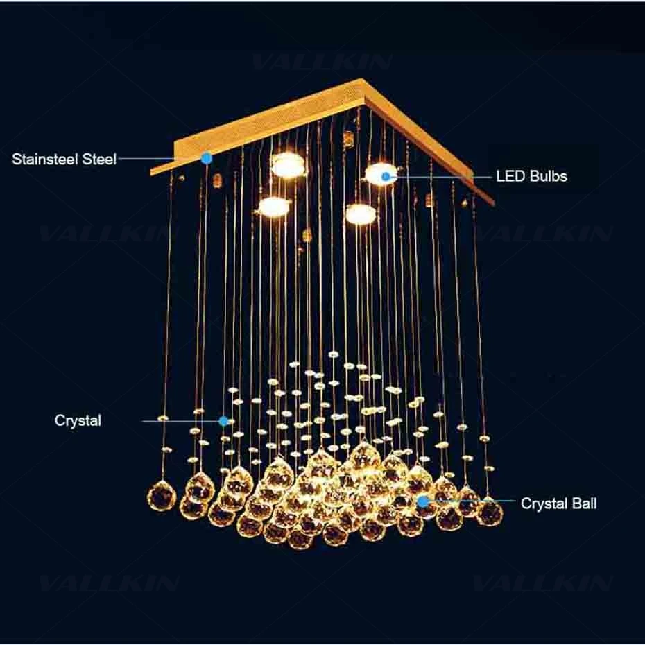 Квадратный потолочный люстры современный LED подвесная люстра хрустальная лампа