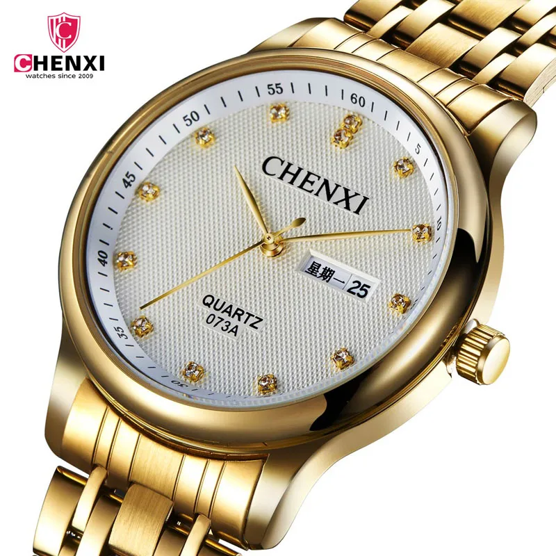 Известный бренд CHENXI мужские часы роскошные золотые для мужчин нержавеющая сталь