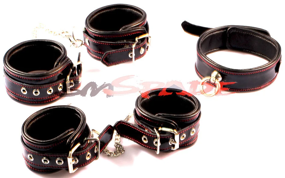 100% натуральная кожа комплект сдержанность руки манжеты лодыжки воротник