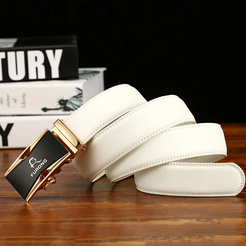 Men's leather belt automatic buckle casual white belt high-end luxury belt ladies gift belt youth middle-aged belt pants bag jea