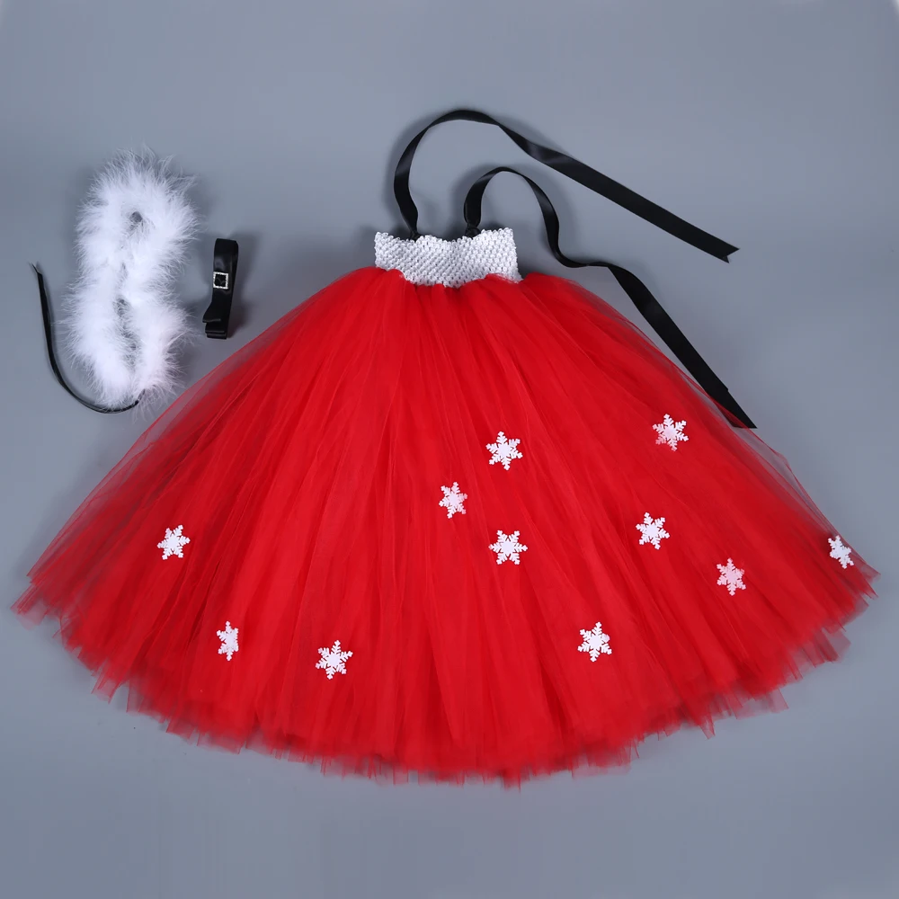 Kids Girls Christmas Party Dresses Costumes Red Snowflake Tutu Dress Children Clothing Fancy Xmas New Year Tulle | Детская одежда и