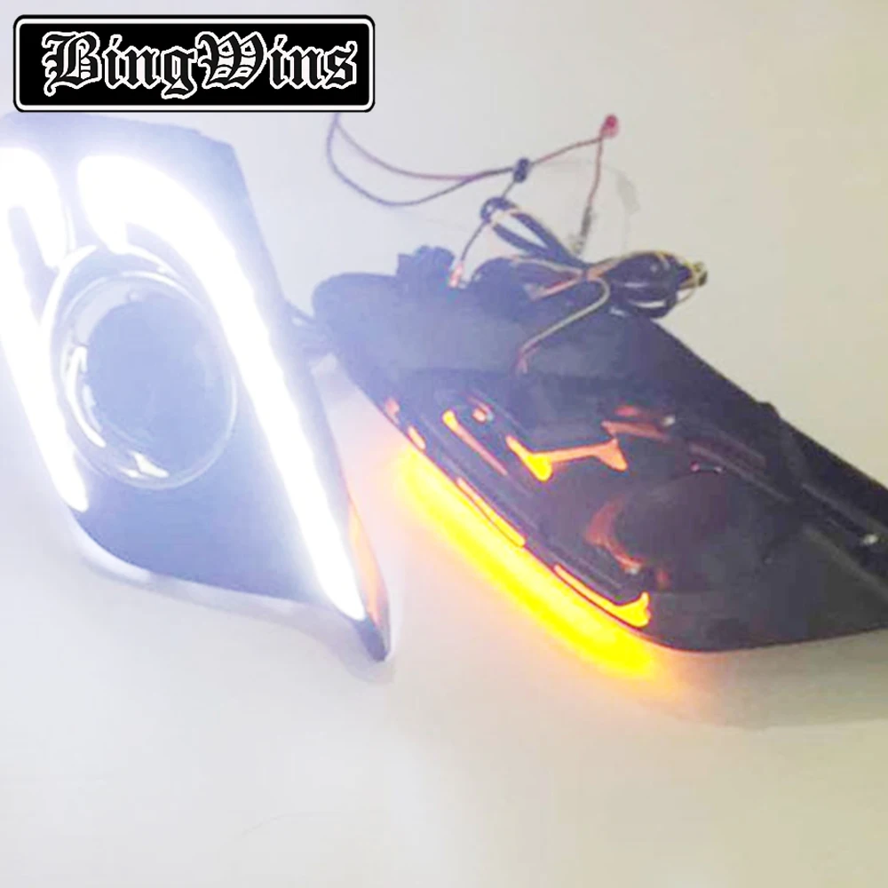 

New Pair CC Light Bar LED Daytime Running Light For Mazda 3 Axela DRL Fog Lamp Super Bright 2013 2014 2015 With Turn Signal