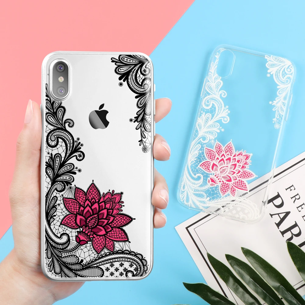 Цветочный сексуальный кружевной чехол для iPhone 8 Plus Мандала для iPhone Xs Max XR X 8 7 6 6S Plus 5 5S SE 5C 4 для iPhone 11 Pro Max чехол TPU