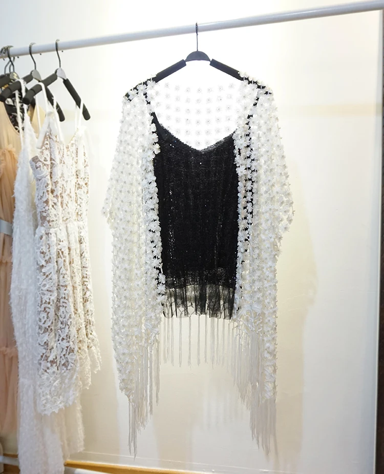 Женская летняя Солнцезащитная кофта Cakucool Белая с открытым стежком и жемчугом