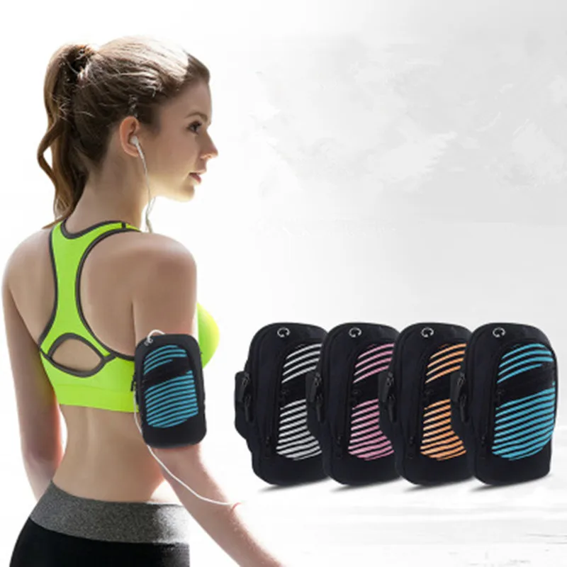 

1Pcs Unisex Waterproof 6 Inch Running Arm Bag Multifunctional Outdoor Sports Hiking Cycling Stripe Phone Bag Pouch