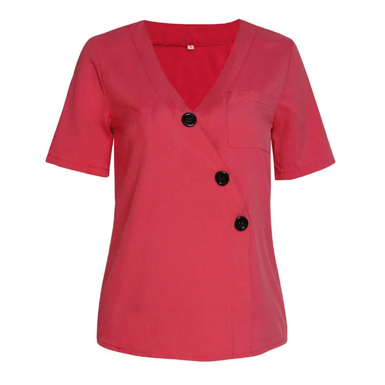 Женская блузка цветочный короткий рукав Топы Глубокий v-образный вырез сплошной