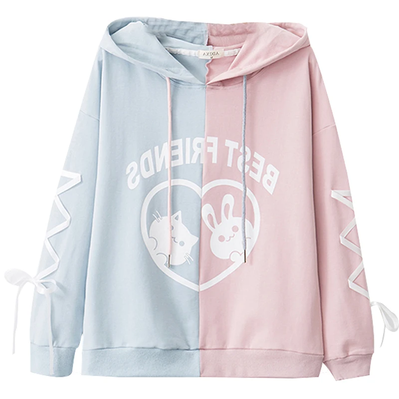Женская толстовка с капюшоном Kawaii Rabbit розовый белый черный пуловер милым