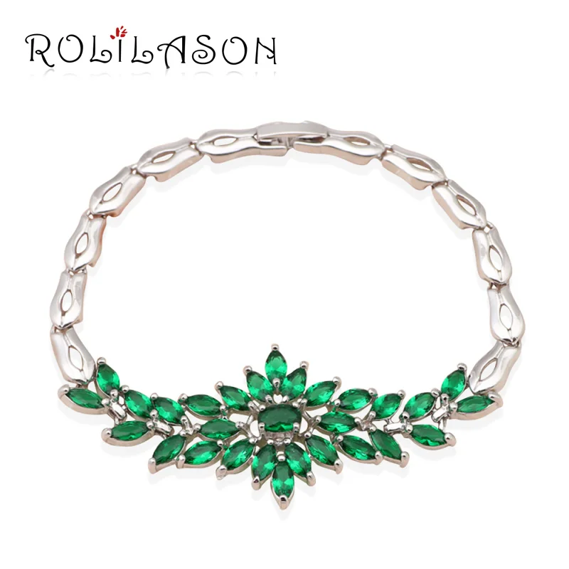 ROLILASON фантазии изящный дизайн vibe Зеленый Кристалл Циркон Серебряный браслет