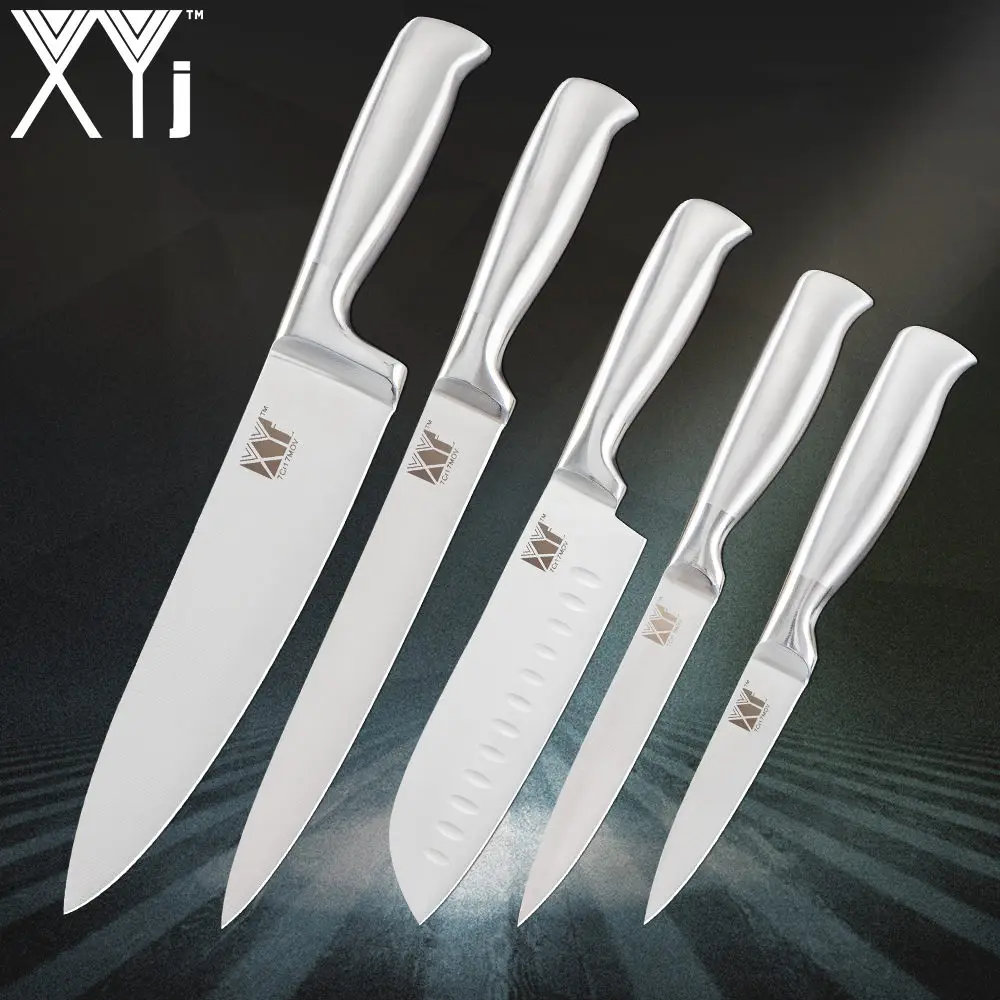 B. 5 Pcs Set XYj кухонные ножи из нержавеющей стали эргономичный дизайн кухонный нож 7cr17 качество лезвия 3," 5" " 8" " 8" дюймов нож - Цвет: B. 5 Pcs Set