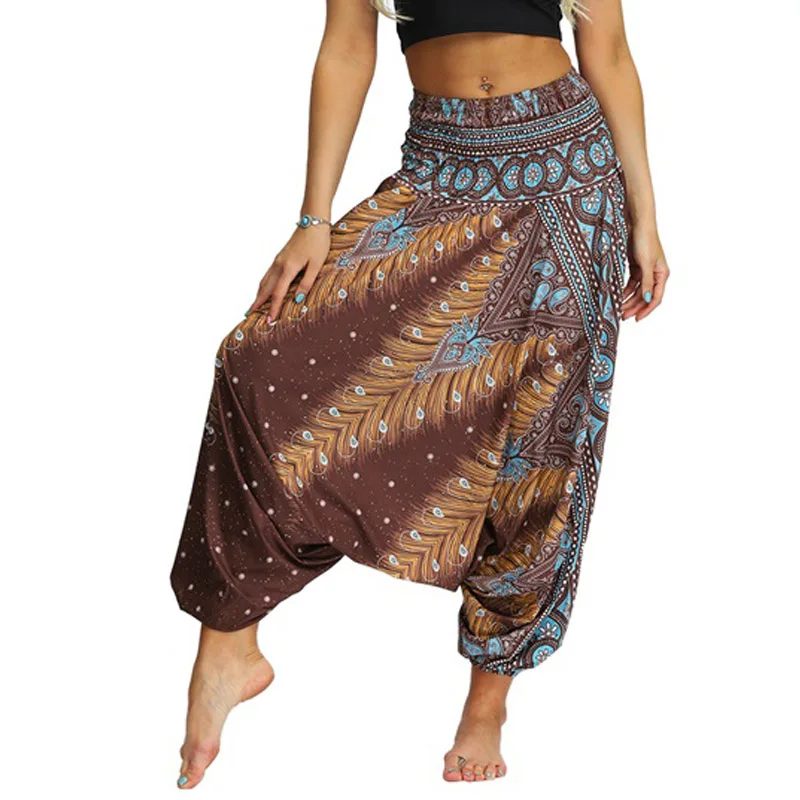 Женские широкие шаровары с принтом пляжные брюки в стиле бохо хиппи женские