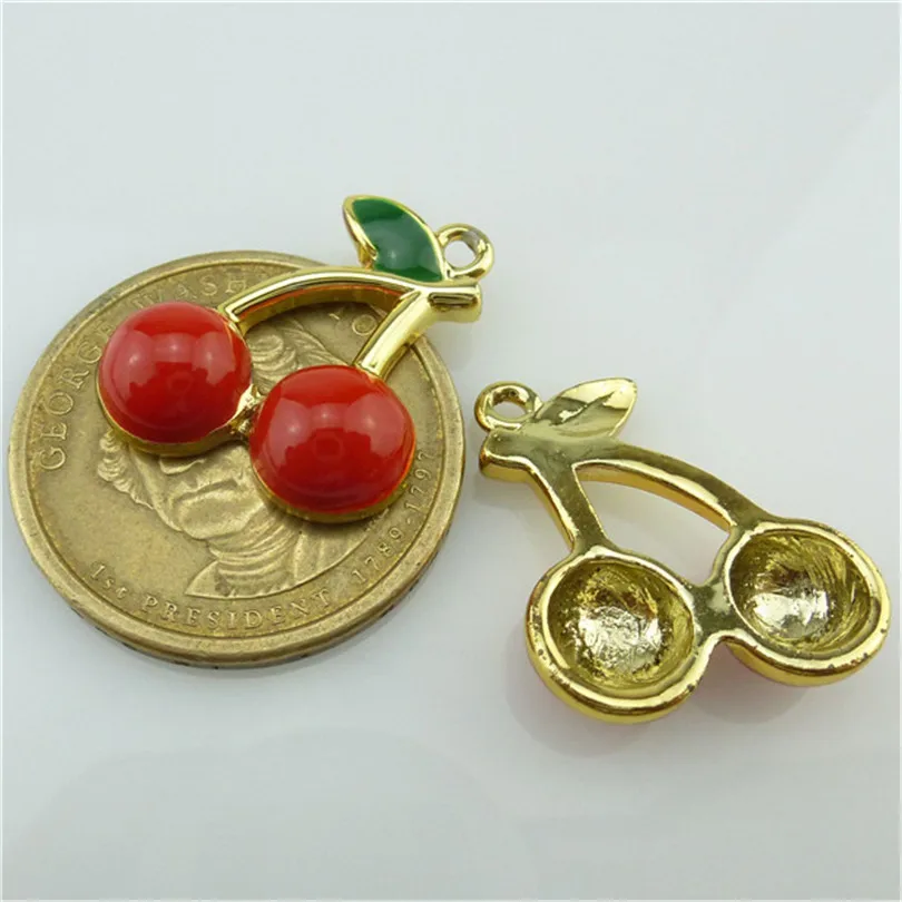 6 шт золотой цвет полностью покрытый эмалью Вишневый Шарм Подвески для DIY серьги