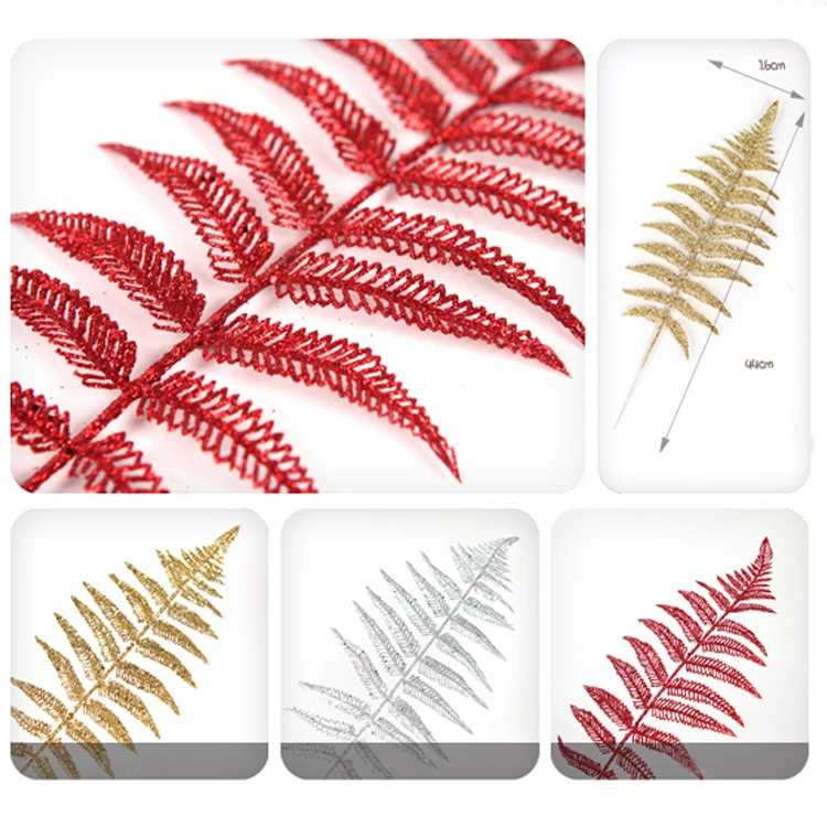 

40*20 cm 3 Colors Christmas Glitter Decorative Leaf Artificial Silk Leaves For Holiday Home Decoration Christmas Gift Supply