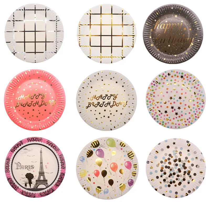 

10pcs Disposable tableware set disposable paper plate straw cup gold black red for wedding birthday decoration party supplies