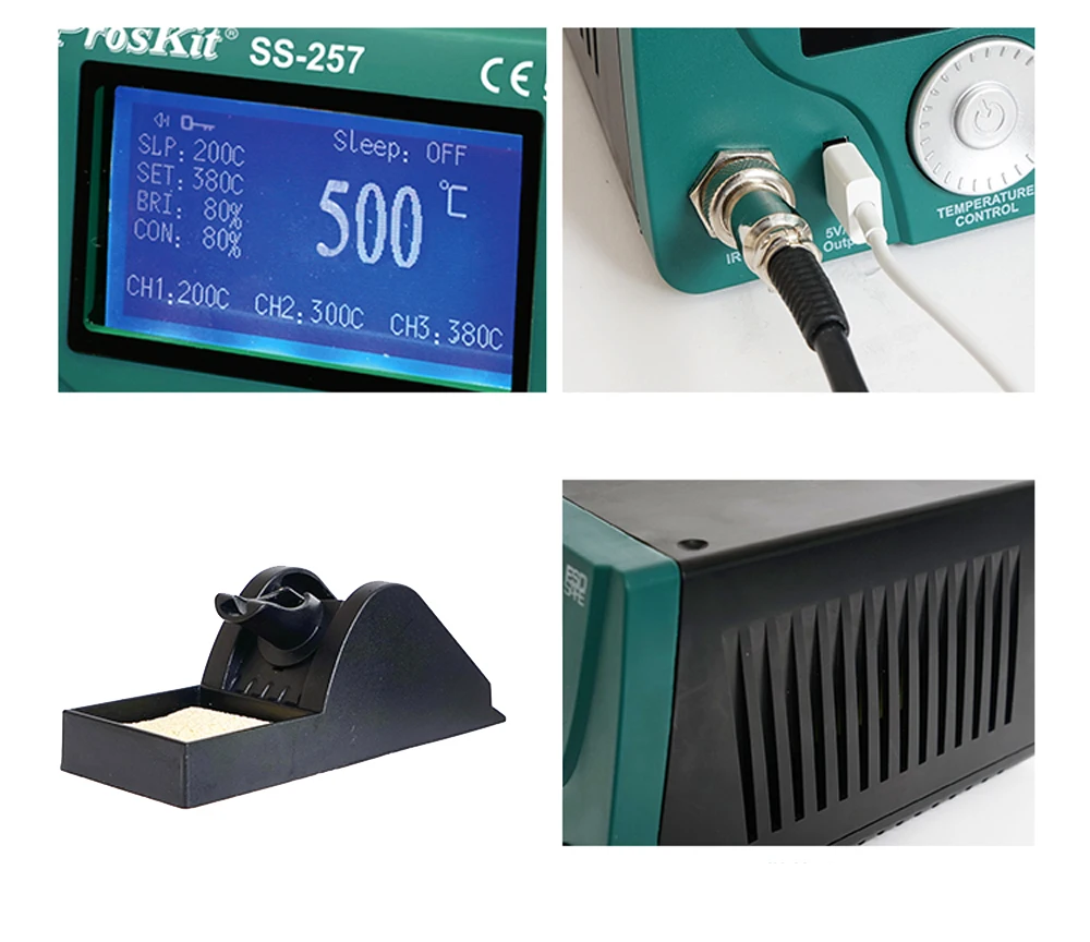 Pro'sKit SS-257H ЖК-цифровой Интеллектуальный Контроль температуры паяльная станция Антистатическая без свинца обслуживание электросварка