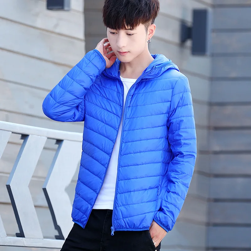 Blue hooded Негабаритный M-6XL модная зимняя Ультралегкая пуховая куртка для мужчин s с капюшоном уличная легкая пуховая куртка теплая зимняя одежда для мужчин - Цвет: Blue hooded