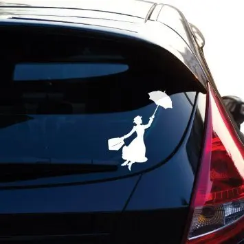 

Mary Poppins Flying with Umbrella Decal Sticker for Car Window (5.5" inches (white))