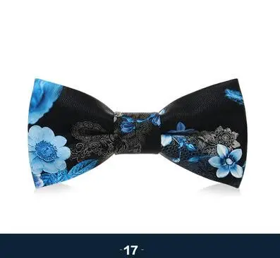 

Fashion Leather Blue Flower Bow Ties For Men Casual Neckties Fashion Solid Mens Necktie For Wedding Business Suit BowTie