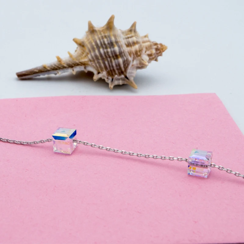 BAFFIN Simple Cube Crystals Beads Chain Bracelets From SWAROVSKI Handmade Knots Lucky Bracelet Silver Color Jewelry | Украшения и