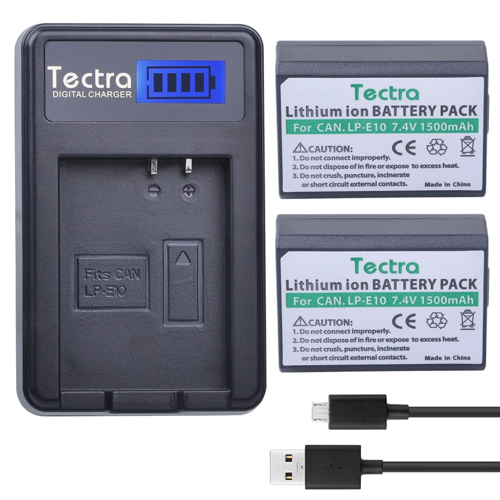 Аккумулятор для литий-ионной камеры Tectra 2 шт LP-E10 LPE10 LP E10 + зарядное устройство USB с