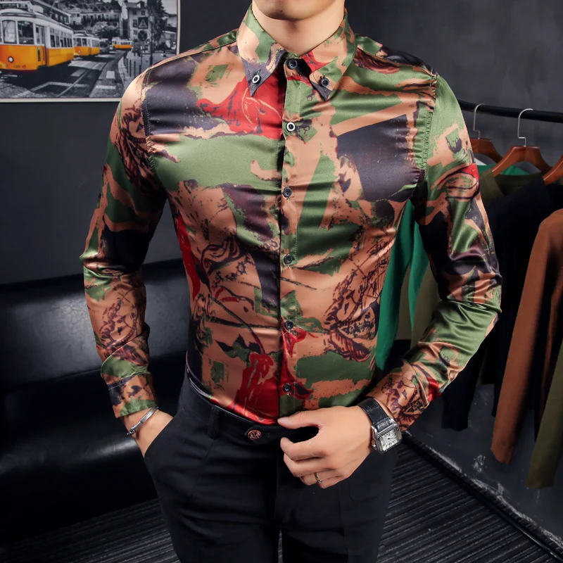 Мужская рубашка CS805-P65 с камуфляжным принтом длинными рукавами нижняя 97 полиэстер