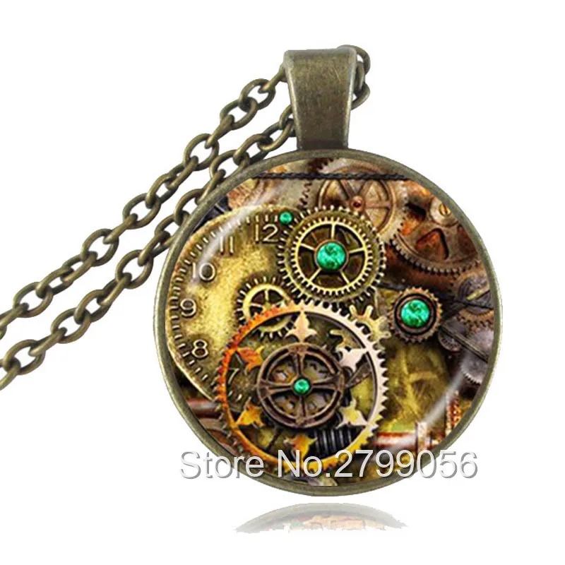 Винтажное ожерелье компас часы с подвеской фото Ювелирное стекло кабошон
