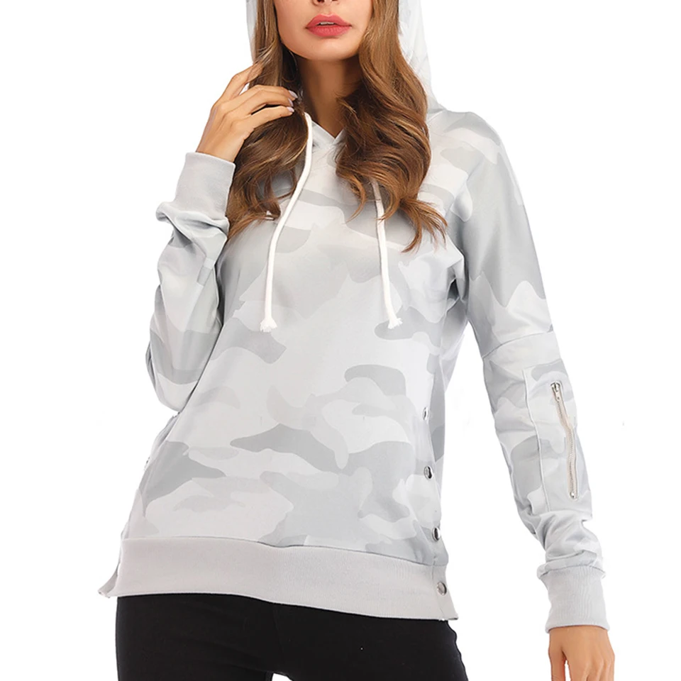 Камо Толстовка камуфляж Для женщин Полерон Mujer 2019 рваные Zip Hoodie Kawaii Harajuku пуловер