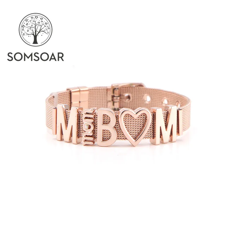 Дропшиппинг Somsoar ювелирные изделия розовое золото I love Mom сетчатый Браслет из