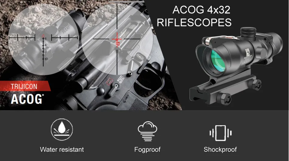 Trijicon ACOG 4X32 оптика из настоящего Волокна Красная точка с подсветкой шеврон стекло травленая сетка тактический оптический прицел охотничий прицел