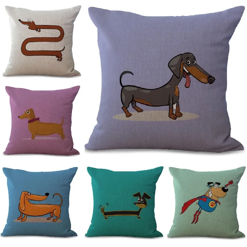 Чехол для подушки с таксой и принтом собаки льняные автомобильные диванные