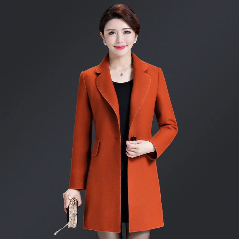

High Quality Free Shipping New Autumn Winter Long Coat Female Wool Aged Mother Fashion Women Work Wear Plus Size Slim