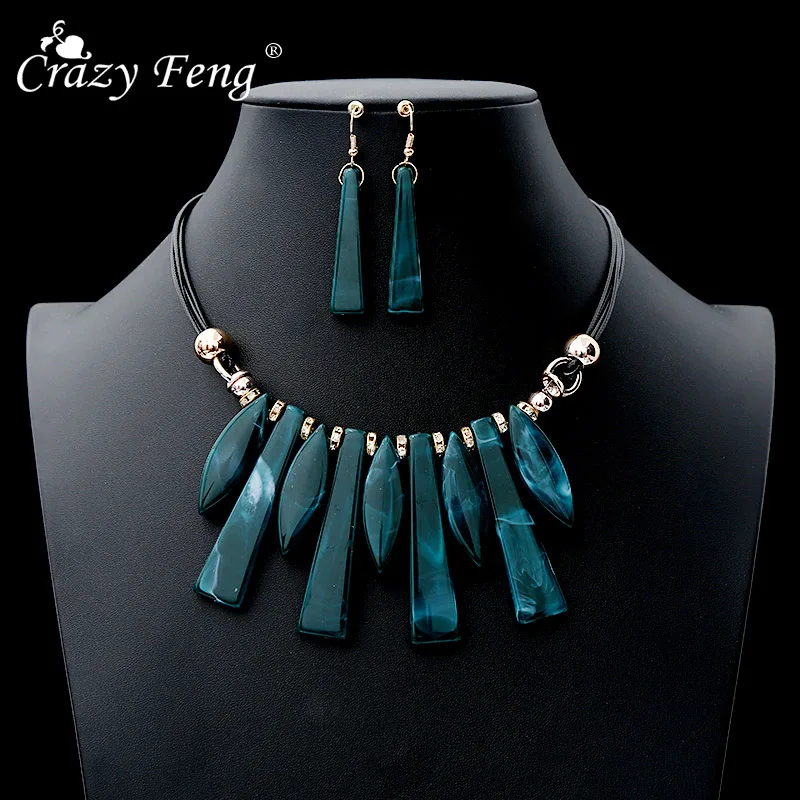 Crazy Feng (Лея фенг) Эфиопия Earrigns состоящий из сережек и ожерелья комплект ювелирных
